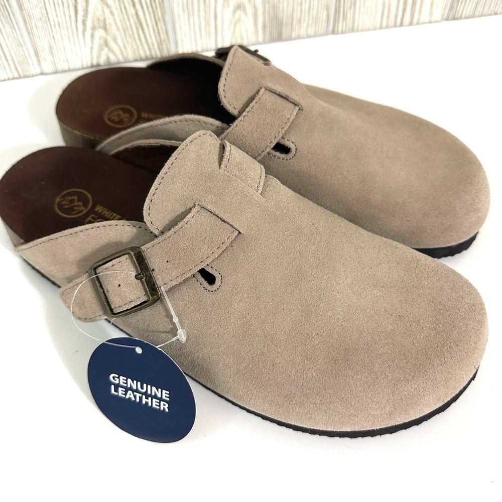 NEW! LEATHER White Mountain Clogs Mules Slip On Shoes NWT Size 8 Beige Women